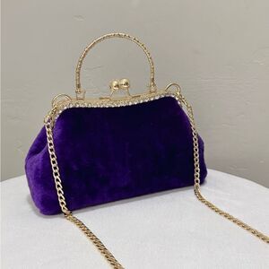 Purple Handmade Genuine Shearling Kisslock Top Handle bag/Shoulder Bag/Crossbody